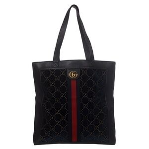 ♥️Gucci Large Black Velvet GG Tote with Red Black Web Stripe Tote♥️
